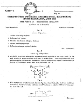 CIVIL ENGINEERING SEMESTER 1 & 2 QUESTION PAPER APRIL 2012