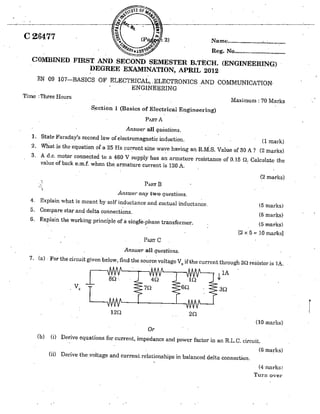 CIVIL ENGINEERING SEMESTER 1 & 2 QUESTION PAPER APRIL 2012