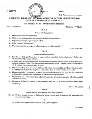 CIVIL ENGINEERING SEMESTER 1 & 2 QUESTION PAPER APRIL 2012