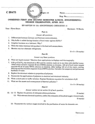 CIVIL ENGINEERING SEMESTER 1 & 2 QUESTION PAPER APRIL 2012