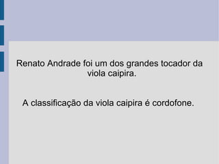Renato Andrade foi um dos grandes tocador da viola caipira. A classificação da viola caipira é cordofone.  