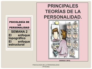 PRINCIPALES
                            TEORÍAS DE LA
                            PERSONALIDAD.
PSICOLOGÍA DE
     LA
PERSONALIDAD
  SEMANA 2
El    enfoque
topográfico
El    enfoque
estructural




                                            GOOGLE ( 2012)


                PSICOLOGÍA DE LA PERSONALIDAD
                           PFWONG
 
