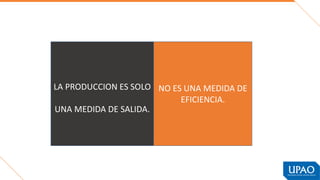 LA PRODUCCION ES SOLO
UNA MEDIDA DE SALIDA.
NO ES UNA MEDIDA DE
EFICIENCIA.
 