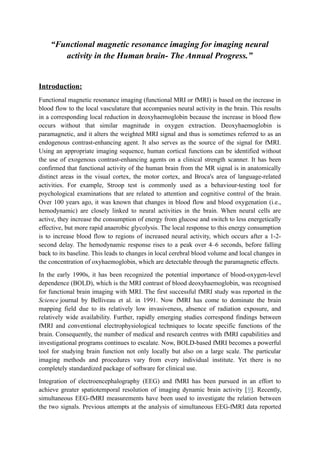 Advancements in Functional MRI for Neural Activity Imaging and Brain ...