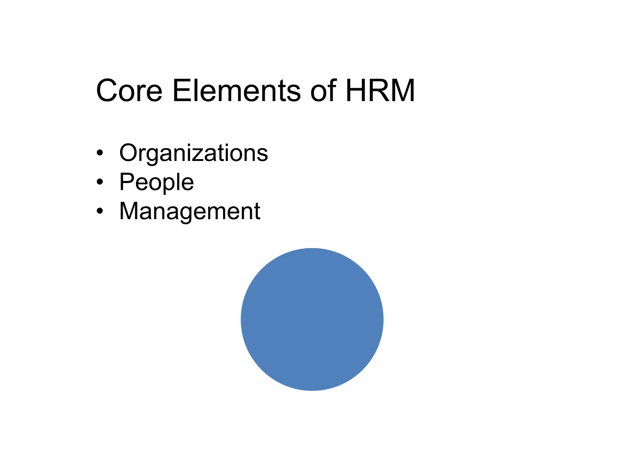 Core Elements of HRM
• Organizations
• People
• Management
 