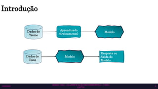 Introdução
10/6/2023
SEMAC 2023 – CLASSIFICAÇÃO MULTIRRÓTULO – CISSA
GATTO
6
Dados de
Treino
Aprendizado
(treinamento)
Modelo
Dados de
Teste
Modelo
Resposta ou
Saída do
Modelo.
 