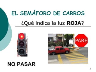 EL SEMÁFORO DE CARROS ¿Qué indica la luz ROJA ? NO PASAR