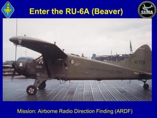 Enter the RU-6A (Beaver)

Mission: Airborne Radio Direction Finding (ARDF)

 