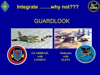 Integrate …….why not???

GUARDLOOK

V

GUARDRAIL
with
COMINT

Mohawks
with
ELINT

 