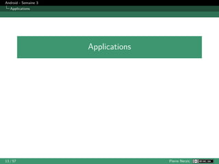Android - Semaine 3
Applications
Applications
13 / 57 Pierre Nerzic
 