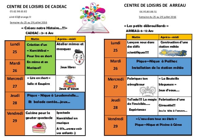 Activites De L Airel Du 25 Au 29 Juillet