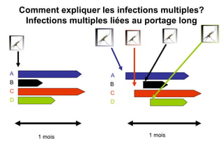 Comment expliquer les infections multiples?
     Infections multiples liées au portage long




A                        A
B                        B
C                        C
D                        D




        1 mois                    1 mois
 