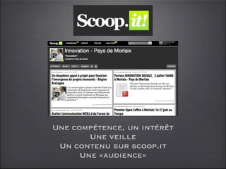 Une compétence, un intérêt
        Une veille
 Un contenu sur scoop.it
      Une «audience»
 