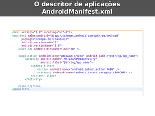 O descritor de aplicações
  AndroidManifest.xml
 