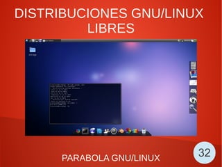 DISTRIBUCIONES GNU/LINUX
LIBRES
PARABOLA GNU/LINUX 32
 
