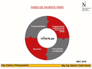 Mg. Ing. Gabriel Cachi CernaIng. Costos y Presupuestos
FASES DE INVIERTE PERÚ
MEF, 2018
 