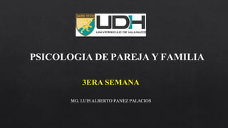 PSICOLOGIA DE PAREJA Y FAMILIA
3ERA SEMANA
MG. LUIS ALBERTO PANEZ PALACIOS
 