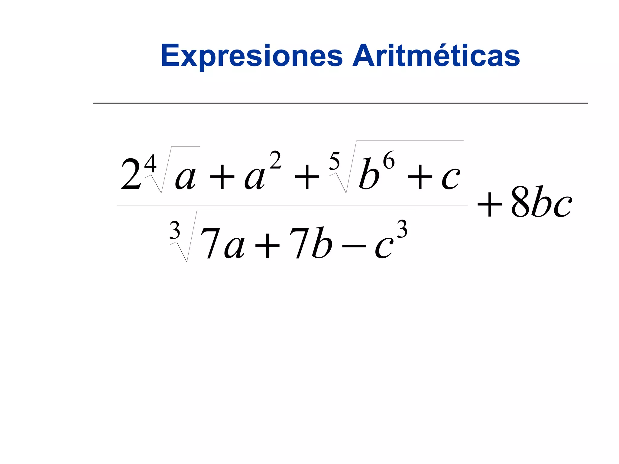Expresiones   Aritméticas UNIVERSIDAD DE SAN MARTÍN DE PORRES PROF. ING. IVETH MARCELINO PONCE ALGORITMO Y ESTRUCTURA DE DATOS II - MIAGE 
