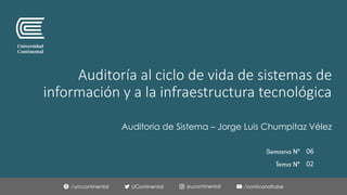 Auditoria de Sistema – Jorge Luis Chumpitaz Vélez
Auditoría al ciclo de vida de sistemas de
información y a la infraestructura tecnológica
06
02
 