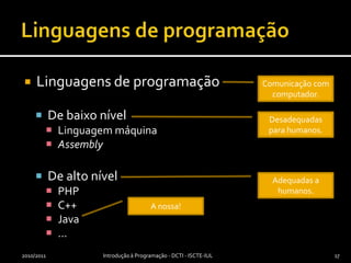 ComputadorSuporte físico ou hardwareSuporte lógico ou software 2010/2011Introdução à Programação - DCTI - ISCTE-IUL10girtby.net/images/hardware.jpgdo filme Matrix, whatisthematrix.warnerbros.com