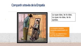CompartiratravésdelaEmpatía
32
Lo que das, te lo das.
Lo que no das, te lo
quitas.
La empatía requiere
conexión emocional con
el otro…
Puedes ser SIMPÁTICO
pero NO EMPÁTICO…
 