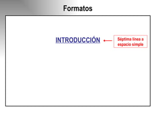Formatos INTRODUCCIÓN Séptima línea a espacio simple 