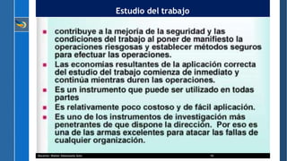 Estudio del trabajo
Docente: Walter Valenzuela Soto 10
 