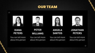 OUR TEAM
DIANA
PETERS
You can tell more
about this person
PETER
WILLIAMS
You can tell more
about this person
ANGELA
SANTOS
You can tell more
about this person
JONATHAN
PETERS
You can tell more
about this person
 
