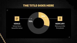 THE TITLE GOES HERE
VENUS
Venus has a
beautiful name
MERCURY
Mercury is the
first planet
30%
70%
 