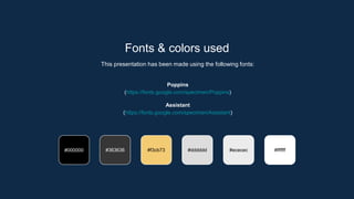 Fonts & colors used
This presentation has been made using the following fonts:
Poppins
(https://fonts.google.com/specimen/Poppins)
Assistant
(https://fonts.google.com/specimen/Assistant)
#363636 #f3cb73 #dddddd
#000000 #ececec #ffffff
 