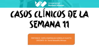 CASOS CLÍNICOS DE LA
SEMANA 11
PERTENECE: SOFÍA ESMERALDA GORDILLO HUAYTA
DOCENTE: Dr. David Bobadilla Minaya
 