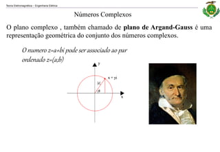 Teoria Eletromagnética Engenharia Elétrica
‒
Números Complexos
O plano complexo , também chamado de plano de Argand-Gauss é uma
representação geométrica do conjunto dos números complexos.
O numero z=a+bi pode ser associado ao par
ordenado z=(a;b)
 