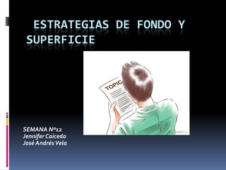 ESTRATEGIAS DE FONDO Y SUPERFICIE 
SEMANA Nº12 
Jennifer Caicedo 
José Andrés Vela 
 