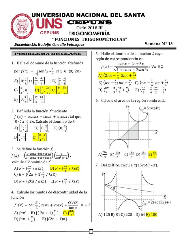 Semana 13 Funciones Trigonometricas Trigonometricas 1x