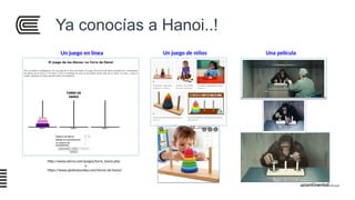 Ya conocías a Hanoi..!
http://www.uterra.com/juegos/torre_hanoi.php
o
https://www.ajedrezeureka.com/torres-de-hanoi/
Un juego en línea Un juego de niños Una película
 