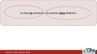 La clase es excelente : el profesor tiene didáctica.
DOCENTE: MERY CORONEL MEJÍA
 