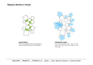 Espaços abertos e visuais




     ARQ 01007 _ PROJETO I _ TURMAS D e E _ 2012/1 _ Profs. Benamy Turkienicz e Cristina Gondim
 