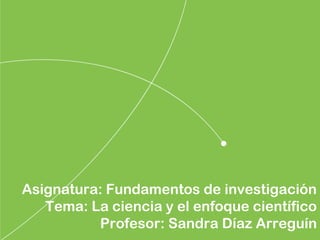 Asignatura: Fundamentos de investigación
Tema: La ciencia y el enfoque científico
Profesor: Sandra Díaz Arreguín
 