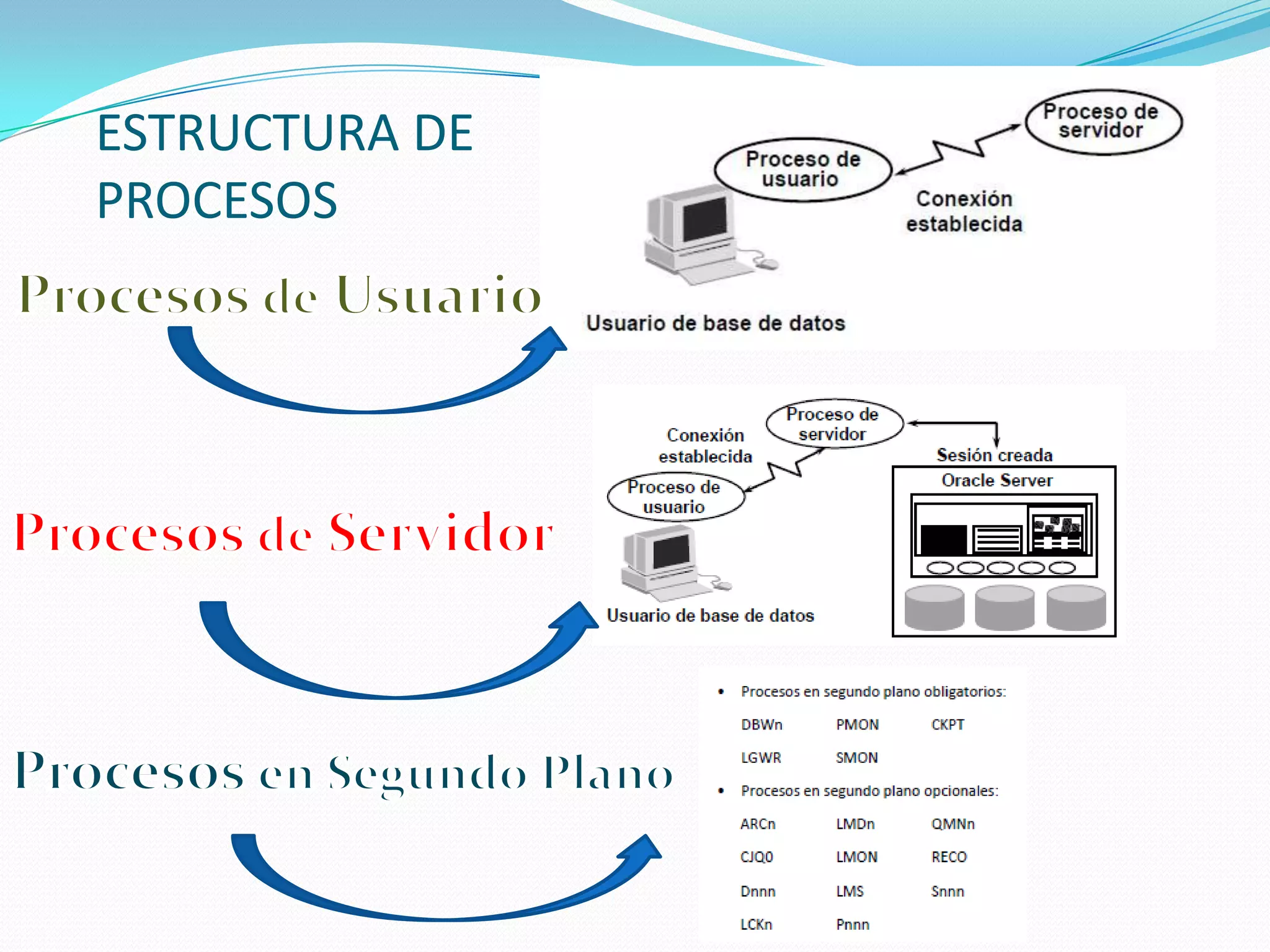 ESTRUCTURA DE PROCESOSProcesosdeUsuarioProcesosdeServidorProcesosen Segundo Plano