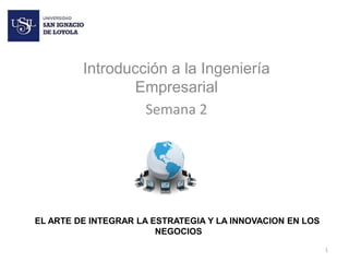Introducción a la Ingeniería Empresarial 
Semana 2 
EL ARTE DE INTEGRAR LA ESTRATEGIA Y LA INNOVACION EN LOS 
NEGOCIOS 
1 
 