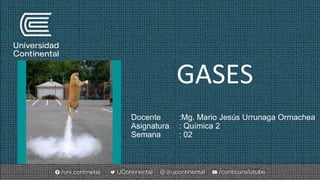 GASES
Docente :Mg. Mario Jesús Urrunaga Ormachea
Asignatura : Química 2
Semana : 02
 