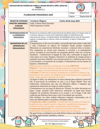 planeacion pedagogica para los grupos de prejardin y jardin | DOCX