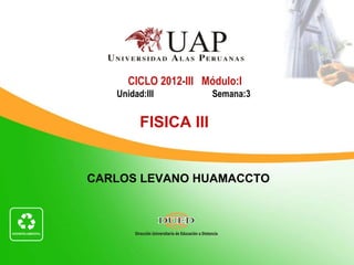 CICLO 2012-III Módulo:I
   Unidad:III          Semana:3


         FISICA III


CARLOS LEVANO HUAMACCTO
 