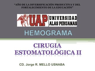 CD. Jorge R. MELLO USNABA
“AÑO DE LA DIVERSIFICACIÓN PRODUCTIVA Y DEL
FORTALECIMIENTO DE LA EDUCACIÓN”
 
