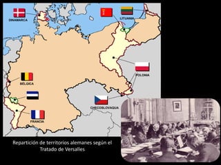 LITUANIA
DINAMARCA




                                                              POLONIA

     BÉLGICA




                                   CHECOSLOVAQUA



            FRANCIA




 Repartición de territorios alemanes según el
             Tratado de Versalles
 