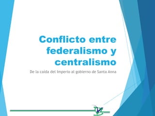 Conflicto entre
federalismo y
centralismo
De la caída del Imperio al gobierno de Santa Anna
 