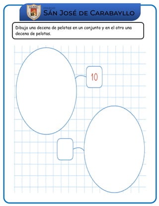 Dibuja una decena de pelotas en un conjunto y en el otro una
decena de pelotas.
 