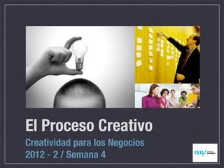 El Proceso Creativo
Creatividad para los Negocios
2012 - 2 / Semana 4
 