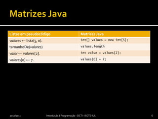 Matrizes Java2010/2011Introdução à Programação - DCTI - ISCTE-IUL6