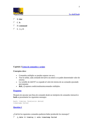 Semana 4 y 5 la shell bash guia de ejercicios resuelta | PDF